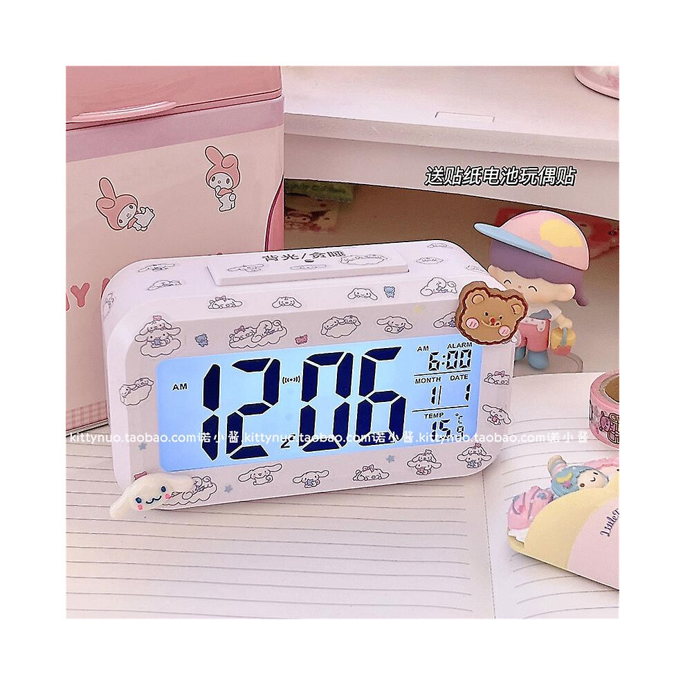 (Cinnamoroll-3) Kawaii Cinnamoroll My Melody Kuromi Desktop Night Electronic Led Alarm Clock Sanrioed Electronic Alarm Clock Gift For Kids Light