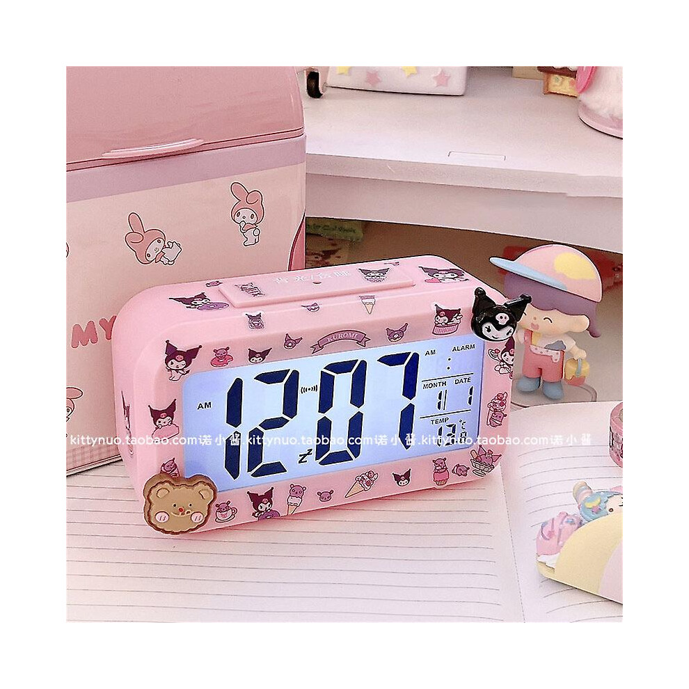 (Kuromi-2) Kawaii Cinnamoroll My Melody Kuromi Desktop Night Electronic Led Alarm Clock Sanrioed Electronic Alarm Clock Gift For Kids Light