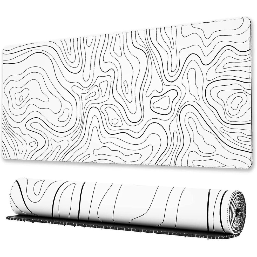 Large Gaming Mouse Pad With Stitched Edges, Minimalist Topographic Map Desk Mat, Extended Xl Mousepad With Anti-Slip Base Xna White 9152243594172