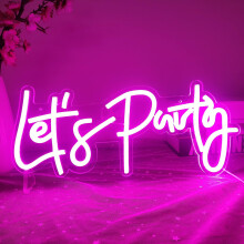 Let's Party Neon Signs Neon Light Sign For Wall Decor 16''x 7'' Word Led Neon Sign Art Decorative Lights For Bachelorette Party, Engagement Party, Bir