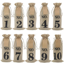 10pcs Burlap Wine Bags With Tags For Blind Wine Tasting, Numbered Hessian Cloth Glass Gift Bags For