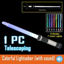 (Telescopic soundA1PC) RGB Laser Sword Toys Light Saber 7 Colors Change Kids Telescopic Force Toys