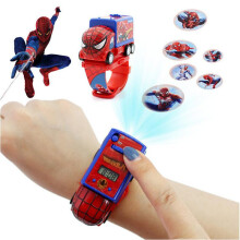 (SpiderMan) SpiderMan Cartoon Car Child 3D Projection Watch Anime Superher Kids Toy