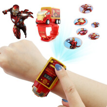 (Iron Man) SpiderMan Cartoon Car Child 3D Projection Watch Anime Superher Kids Toy
