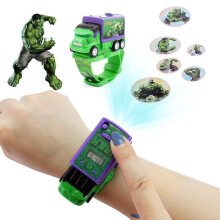 (The Hulk) SpiderMan Cartoon Car Child 3D Projection Watch Anime Superher Kids Toy