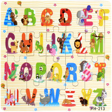 (FH-213) 20piece Wooden Puzzle Cartoon Animals Car Letter Kids Educational Learning Toys