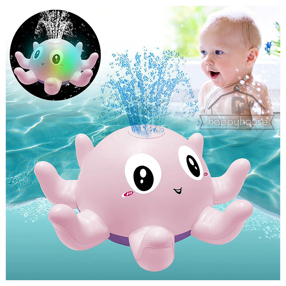 (pink octopus no box) Baby Bath Toys Spray Water Shower Bathing Toys for Kids Electric Whale Bath Ball with Light Music LED Light Toys