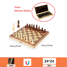 (24CM Magnetic Board) Magnetic Wooden Folding Chess Set Felted Game Board Interior Storage Kids Gift