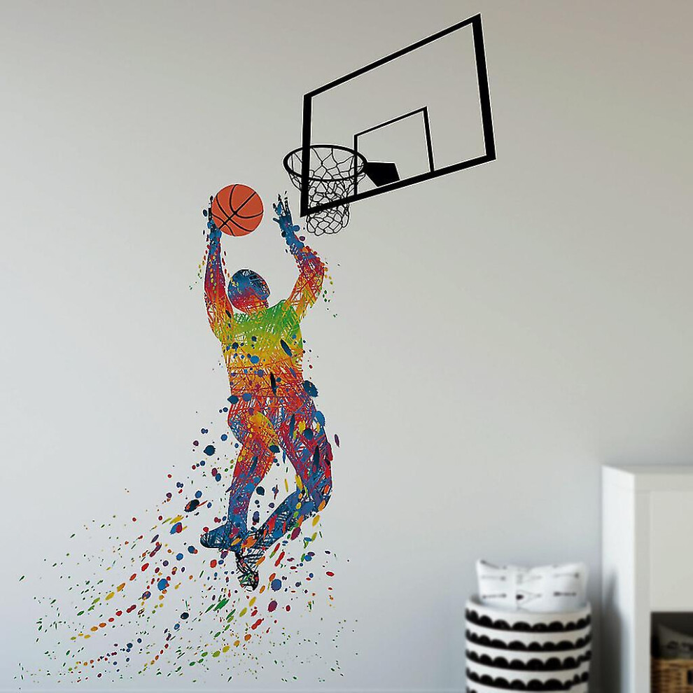 Wabjtam Vinyl Basketball Players Slam Dunk Silhouette With Basketball And Basketry Wall Decals Stickers Murals For Basketball Kids Teens Boys Rooms