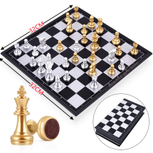 (BH90-Gold-32x32cm-B) Folding magnetic chess portable family board game magnetic wooden folding board toy