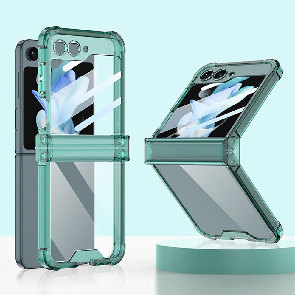(Clear ) Z Flip 5 Case, Clear Hard Pc Soft Tpu Four Corners Shockproof Case Compatible Samsung Galaxy Z Flip 5 With Hinge Protection Green 9152243623711
