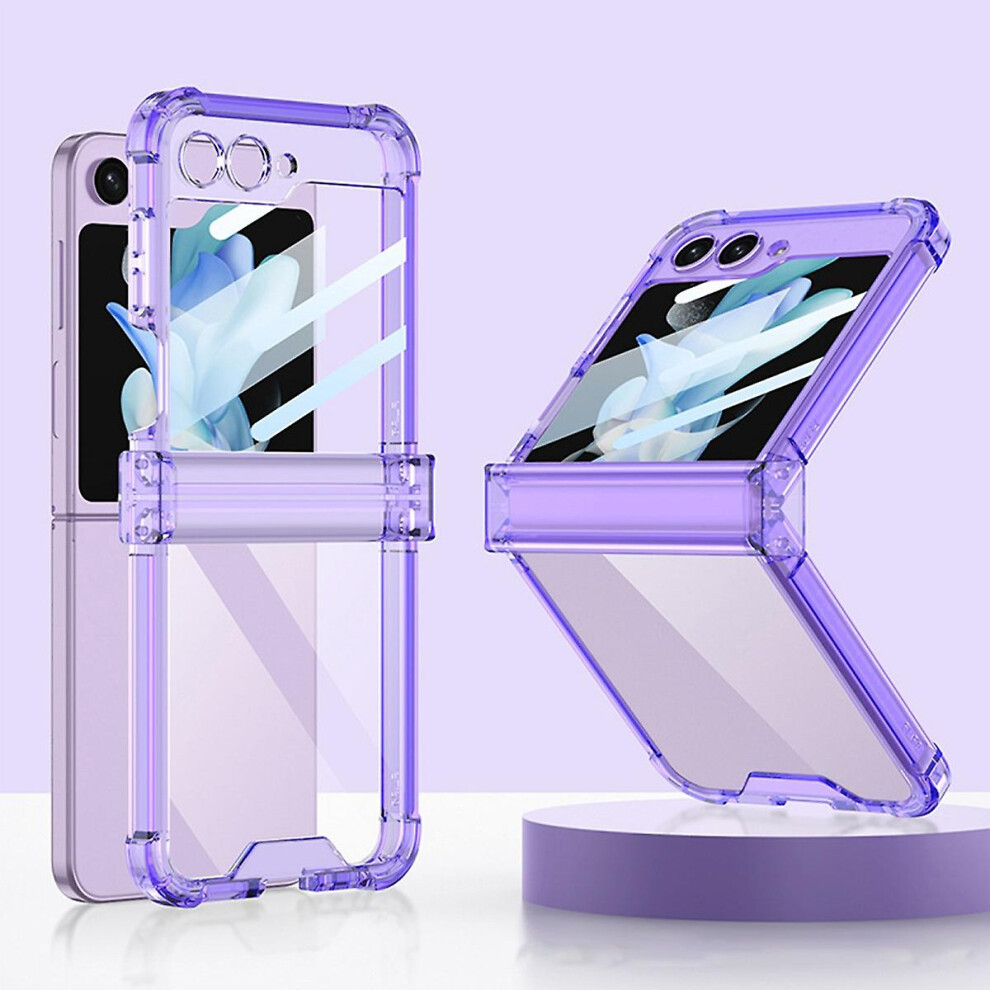 (Clear ) Z Flip 5 Case, Clear Hard Pc Soft Tpu Four Corners Shockproof Case Compatible Samsung Galaxy Z Flip 5 With Hinge Protection Purple 9152243623735
