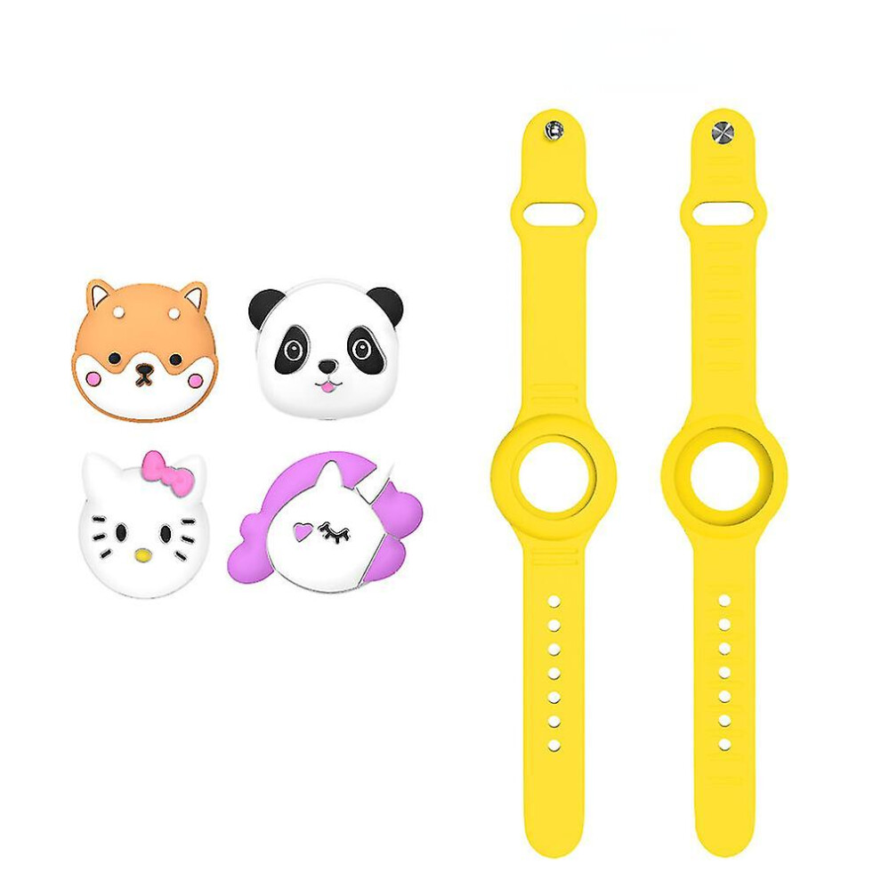 (Yellow) 2Pcs Airtag Holder For Kids, Airtag Bracelet For Kids, Cute Cartoon Diy Kid Air Tag Wristband Silicone Anti-Lost Bracelet-Ykc Yellow 9152243625289
