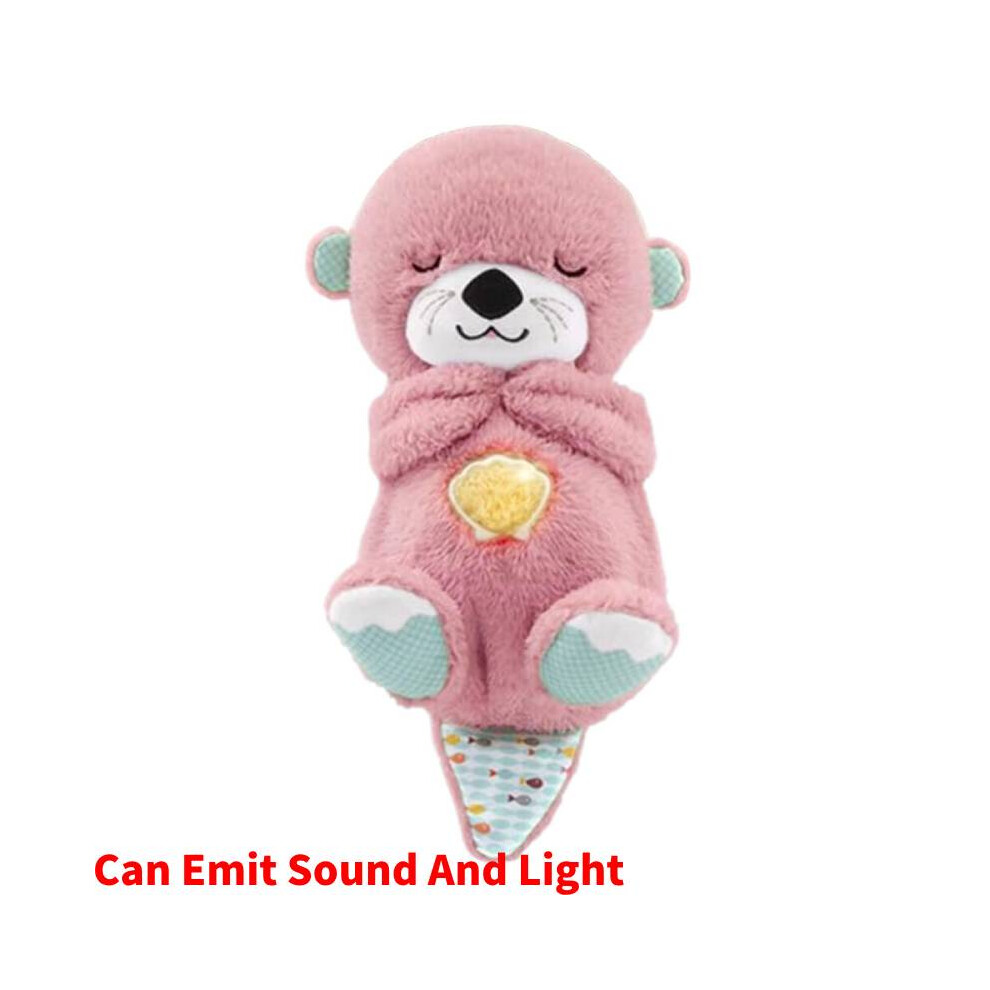 (Pink) With Breathing Movement Soothing Sleeping Otter Toy Musical Stuffed Baby Toy