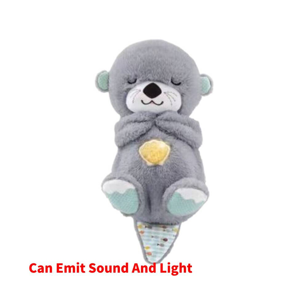 (Gray) With Breathing Movement Soothing Sleeping Otter Toy Musical Stuffed Baby Toy