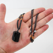 Natural Black Tourmaline Stone Necklace Crystal Black Tourmaline Pendant Kids Male