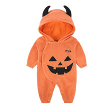 (3-6 Months) Halloween Creepy Pumpkin Little Devil Printed Hooded Button Romper Costume Jumpsuit For Newborn Baby Kids Girls Boys Clothes