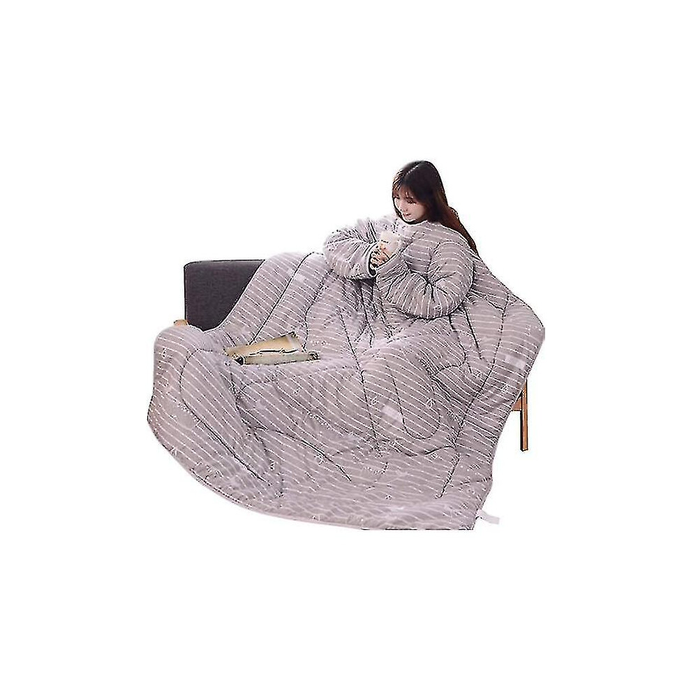 (Gray-whale) Wearable Blanket With Sleeves,winter Lazy Bed Couch Quilt