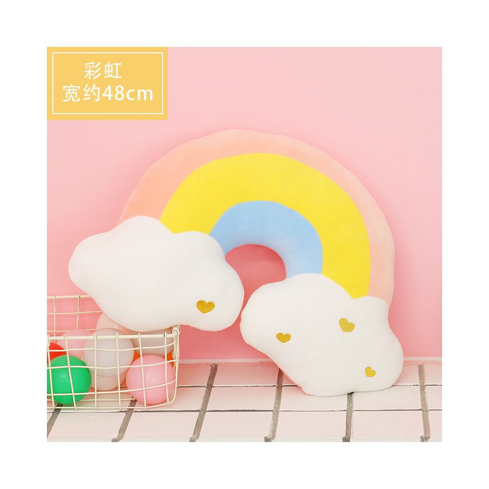 (Rainbow) New Sofa Pillow Cushion Sleeping Pillow Cloud Moon Home Decoration Toy-Gift for Girls