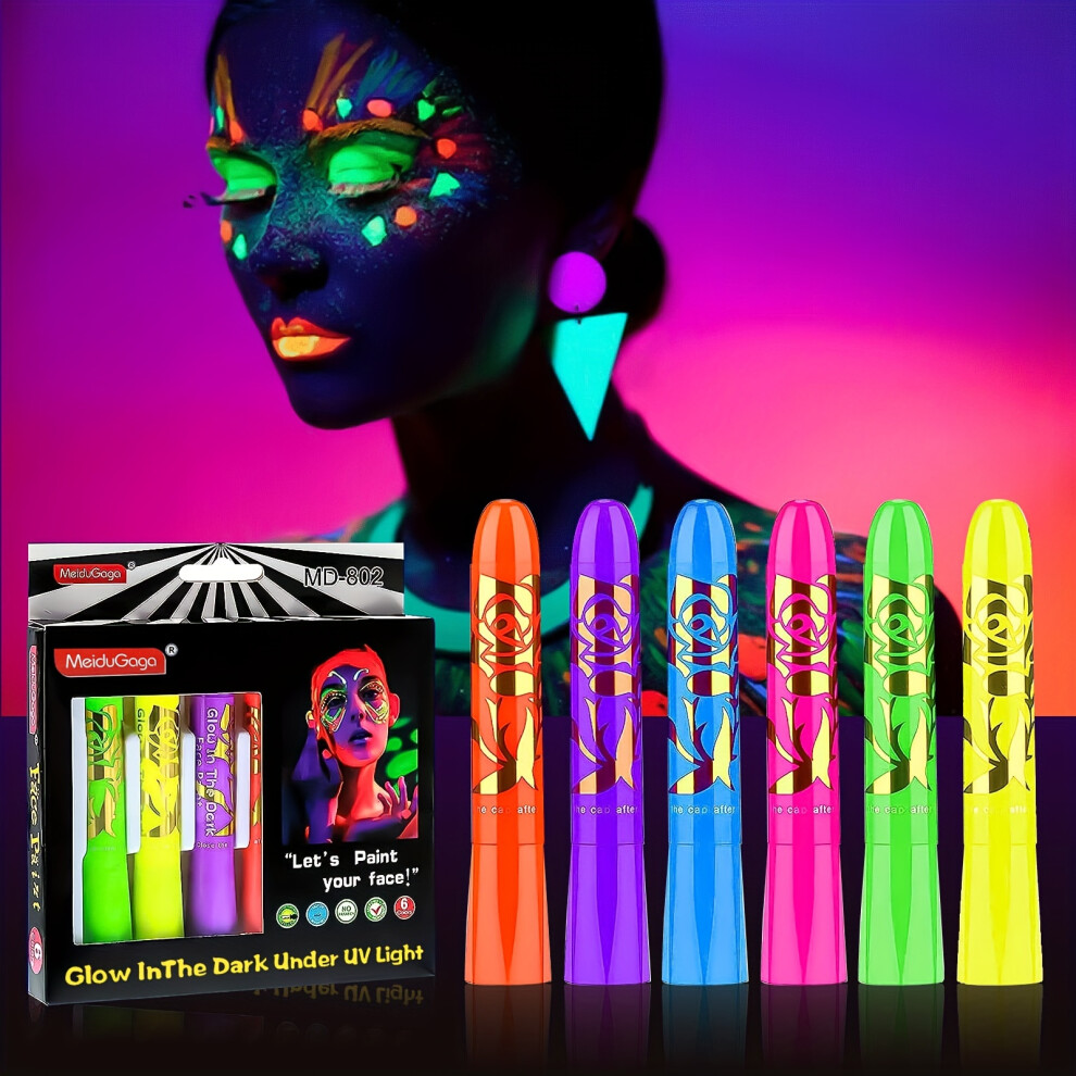 (6pcs, 5g/pc) Glow In The Dark Face Body Paint, UV Black Light Glow Makeup Kit
