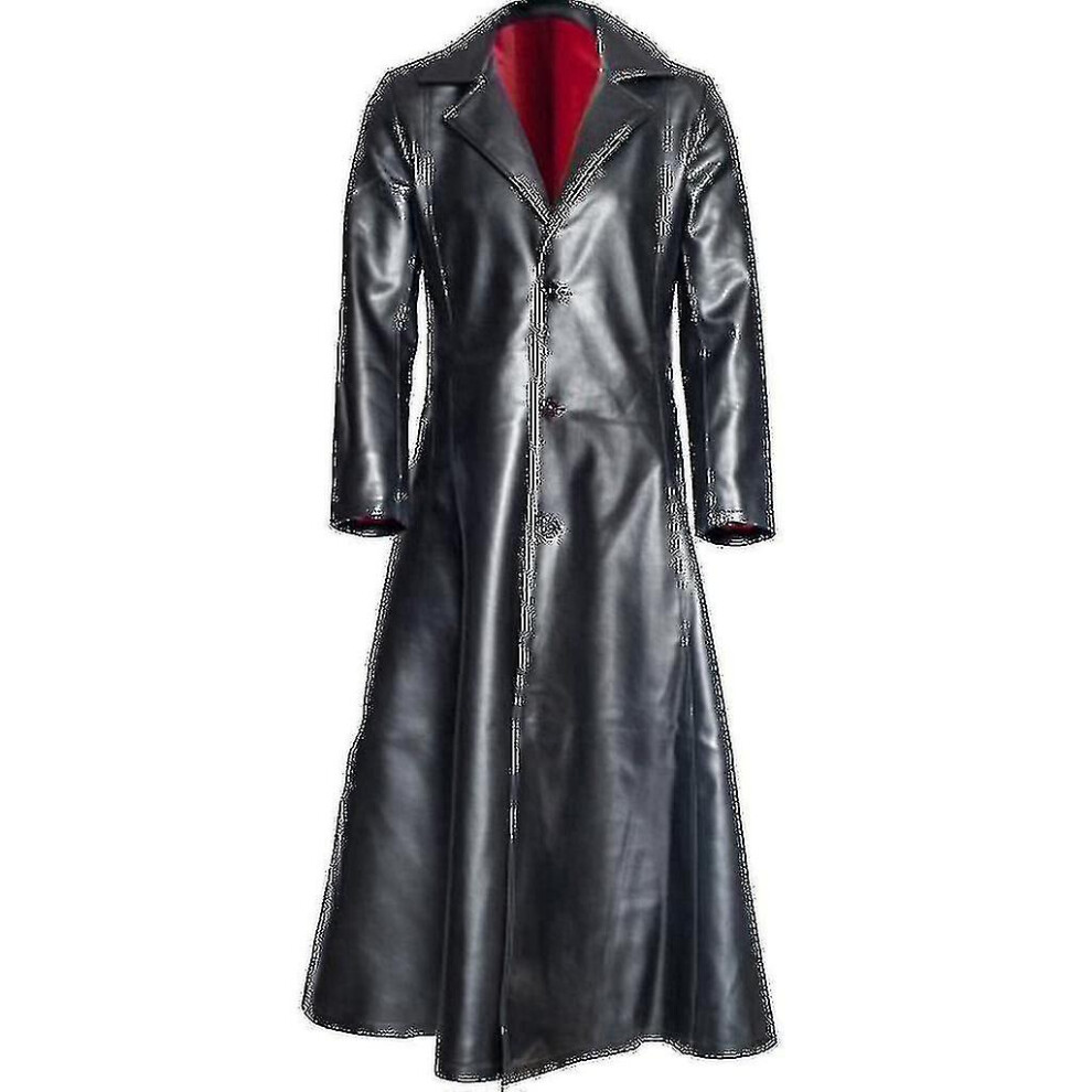 (Black, XXL) Men's Fashion Gothic Long Coat Leather Coat Faux Leather Jacket Jackets S-5xl S