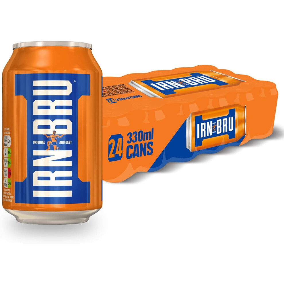 IRN-BRU Regular, 24 Pack Iconic Flavoured Fizzy Drinks Multipack Cans 24 x 330ml Cans