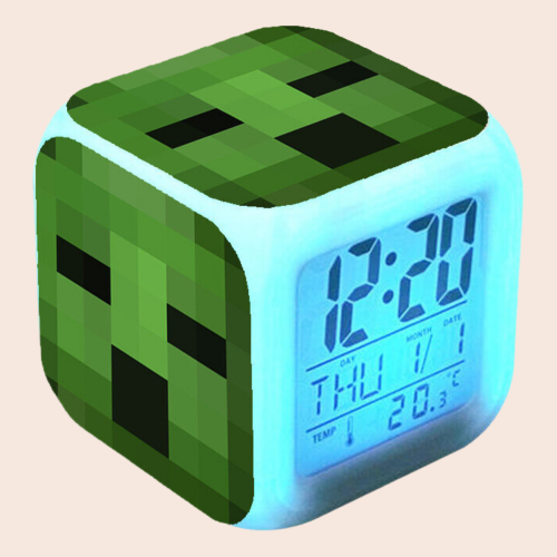 Alarm Minecraft Clock Led Night Light Green Plastic Casing  Modern Minimalist 1