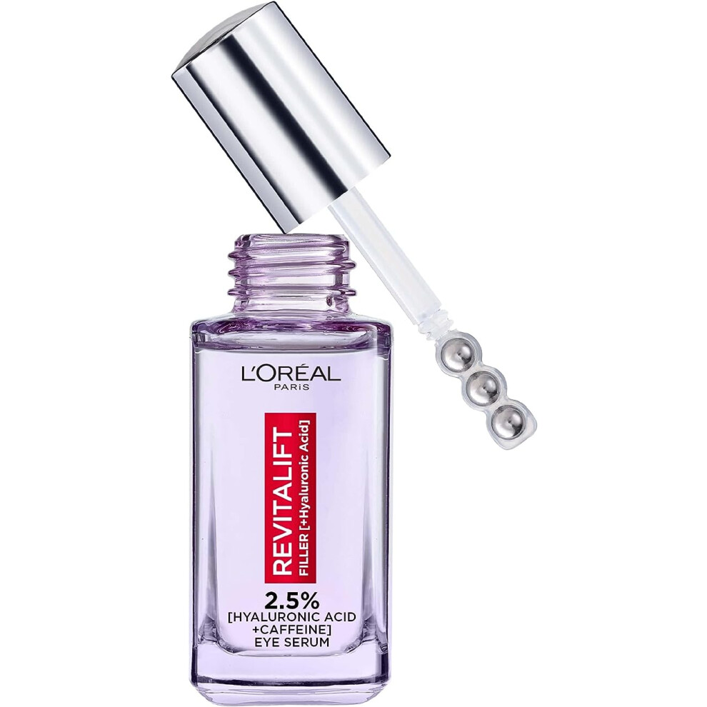 LORÉAL PARIS 2.5% Hyaluronic Acid and Caffeine Eye Serum Revitalift Filler Replumps Brightens And De-Puffs Eyes 20ml
