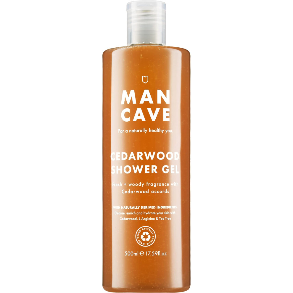 MANCAVE Cedarwood Shower Gel 500ml for Men Fresh/Wood Aroma Natural Formulation Sulphate & Paraben Free Vegan Friendly Recycled Plastics