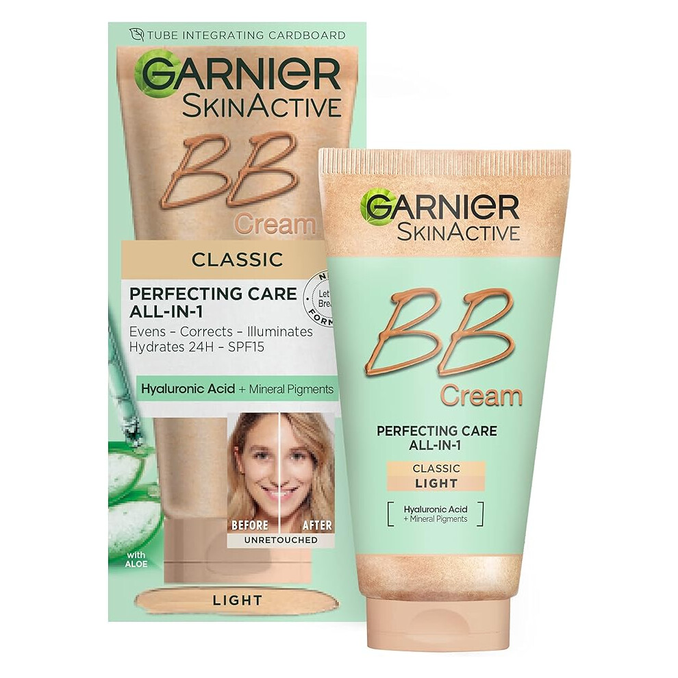 GARNIER SkinActive Perfecting All-in-1 BB Cream Shade Classic Light Tinted Moisturiser SPF 15 Brightens/Evens Skin Hyaluronic Acid Aloe/Mineral 50 ml