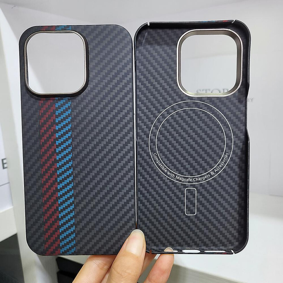 (Red Blue) Magnetic Carbon Fiber Case For Iphone 15 Pro Max, Compatible With Magsafe Sturdy Durable Thin Case Aramid Fiber Skin Case Blue,Red 9033322849935