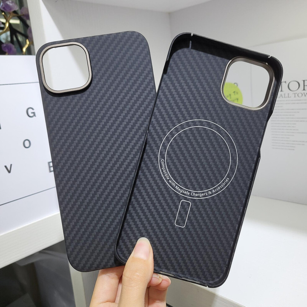 (Black Grey) Magnetic Carbon Fiber Case For Iphone 15 Pro Max, Compatible With Magsafe Sturdy Durable Thin Case Aramid Fiber Skin Case Black,Grey 9033322849942