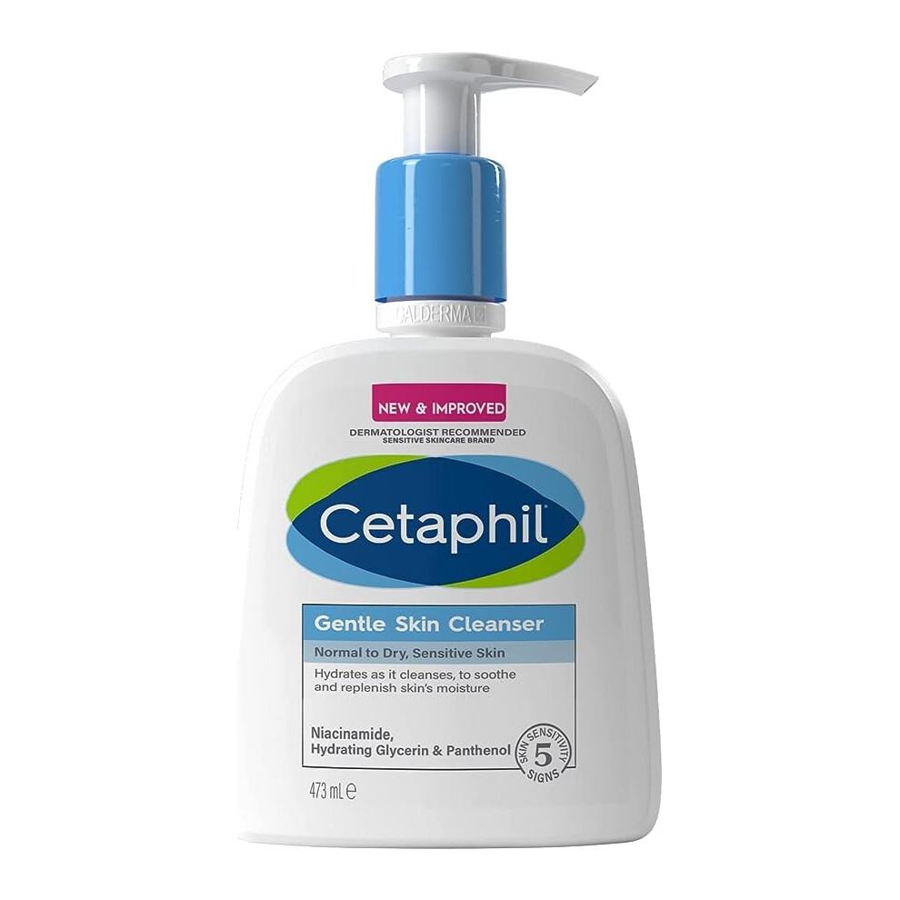 CETAPHIL Gentle Skin Cleanser, 473ml, Face & Body Wash, For Normal ToFree Dry Sensitive Skin, With Niacinamide & Glycerin, Soap