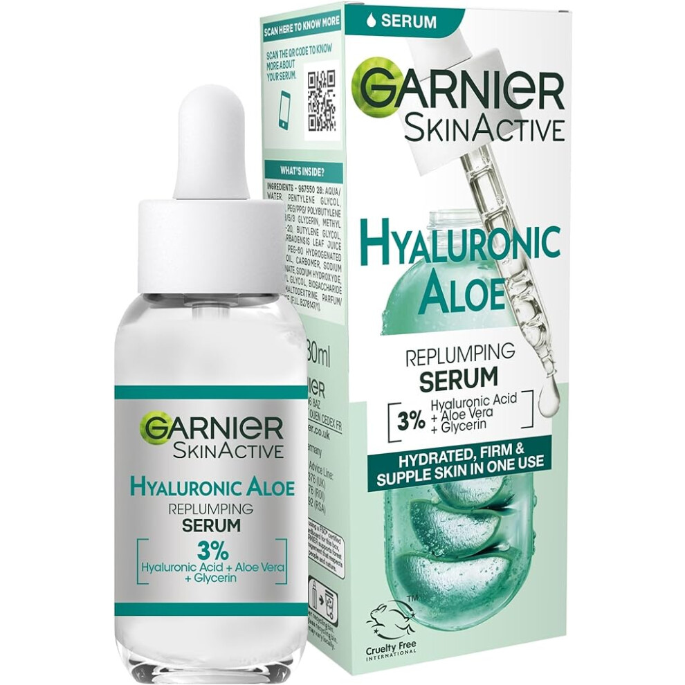 GARNIER SkinActive Hyaluronic Aloe Super Serum Replumps Hydrates Skin Up To 10 Layers Deep With 3% Hyaluronic Acid Aloe Vera Glycerin 30ml