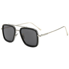 (Silver Frame Black Gray Lenses) Tony-stark Edith Avengers Retro Sunglasses Iron-man Vintage Square Glasses