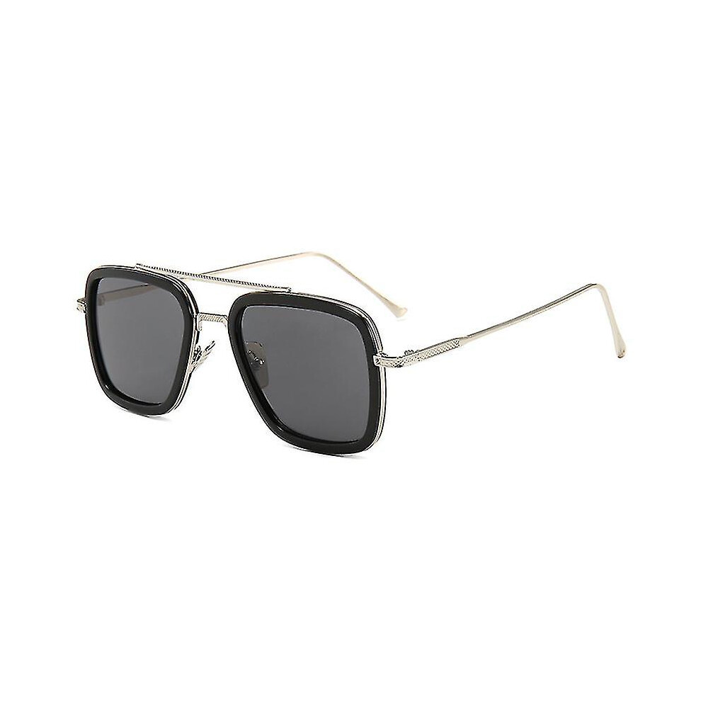 (Silver Frame Black Gray Lenses) Tony-Stark Edith Avengers Retro Sunglasses Iron-Man Vintage Square Glasses Black,Silver