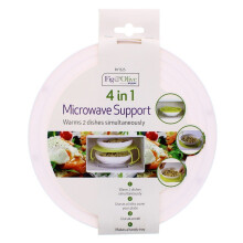 (White) Microwave Food Support Stacker 4 In 1 Plastic Food Plate Stand Tray With Handle