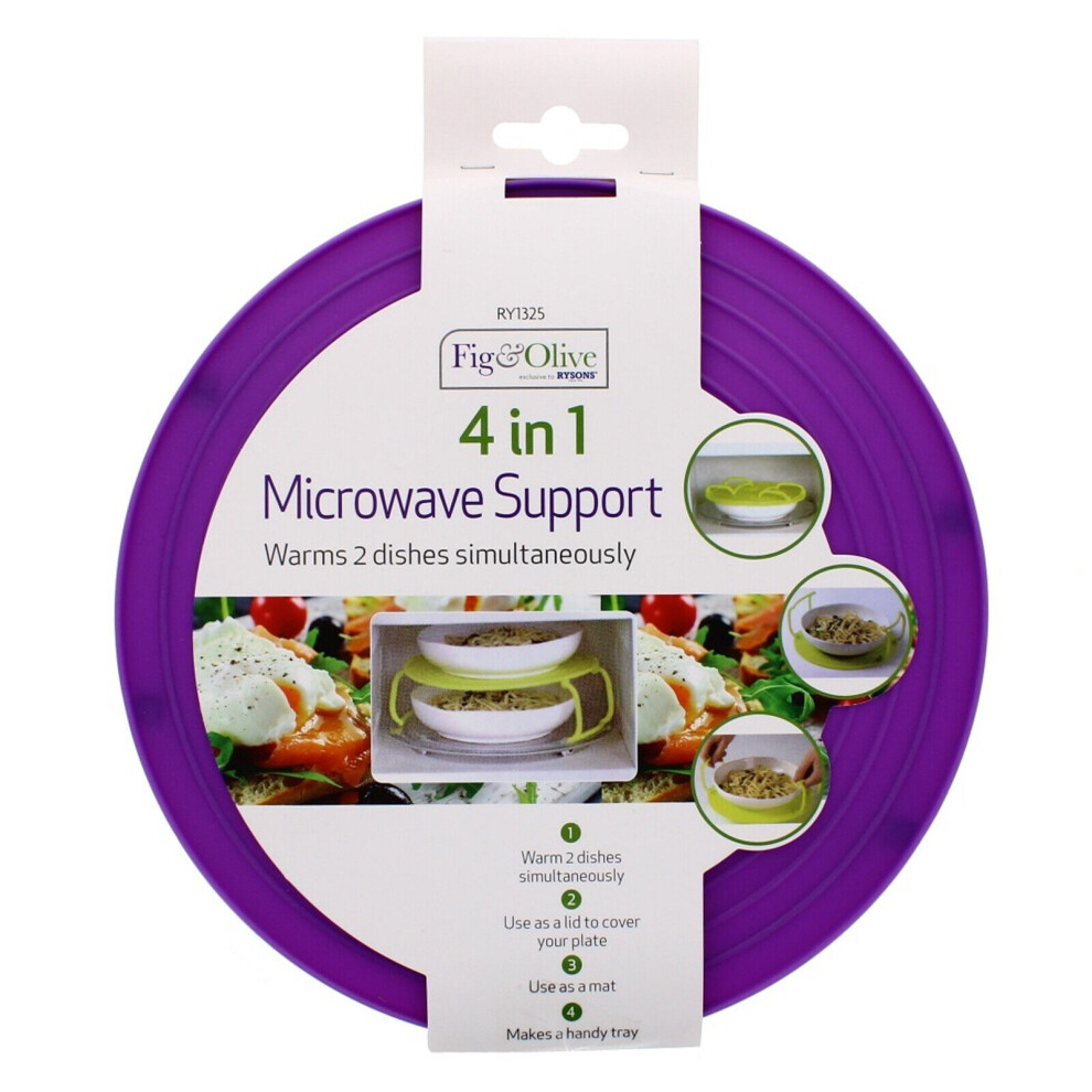 (Purple) Microwave Food Support Stacker 4 In 1 Plastic Food Plate Stand Tray With Handle