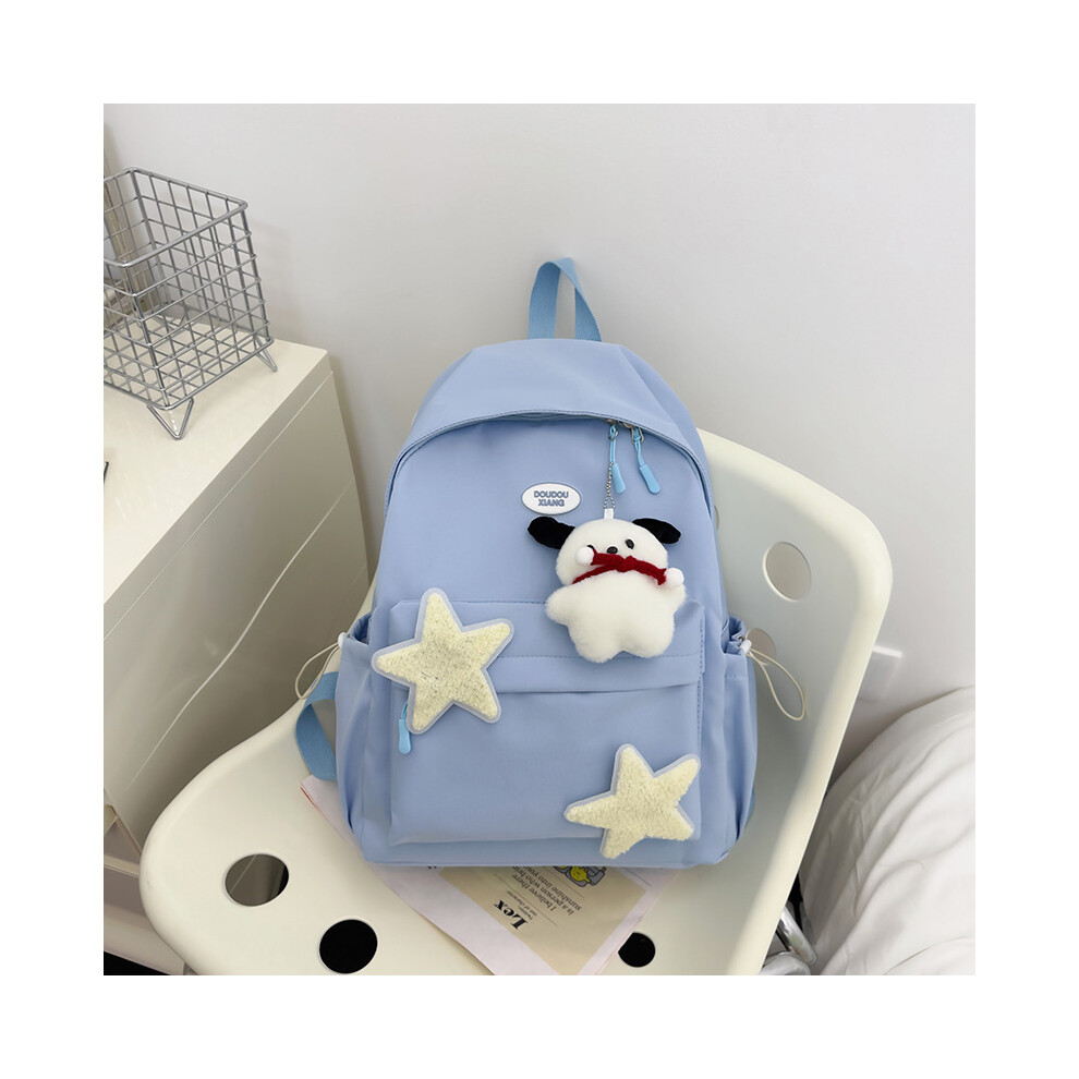 (Blue) Star Backpack Shoulder School Bag Handbag Children Large Capacity Casual Simple