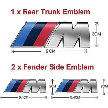 3pcs Fit Bmw M Power Badge Metal Tri Color Emblem Sticker,car Rear Trunk Fender Side Emblem Badge Decal Logo
