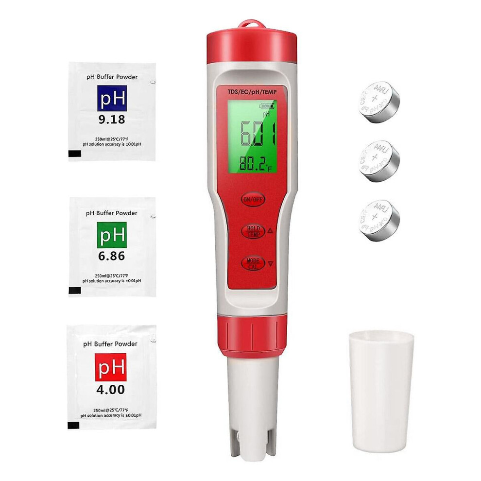 Ph Meter, 4-in-1 Digital Ph Meter With Ph/tds/ec/temp Function With Atc For Drinking Water, Hydropo
