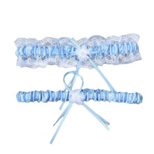 (Blue) 2pcs Wedding Garter For Bride Prom Lace Garters Bridal Leg Stretchy Garter Set