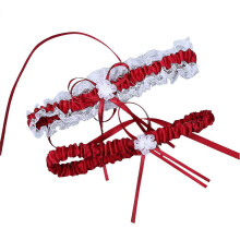 (Wine Red) 2pcs Wedding Garter For Bride Prom Lace Garters Bridal Leg Stretchy Garter Set