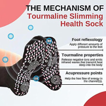 (White) 5 Pairs Tourmaline Acupressure Self Heating Shaping Socks Afiz Tourmaline Slimming Health Sock Tourmaline Slimming Health Sock Self Heating Socks Mass