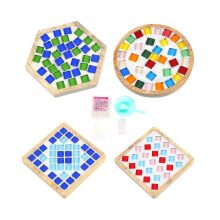 4 Sets Diy Glass Mosaic Coaster Tiles For Crafts Mixed Color Mosaic Kits With Wooden Coaster For Ad