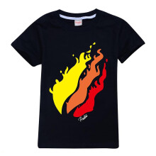 (Black, 7-8 Years) 7-14 Years Kids/teens Boys Girls Prestonplayz Flame Print Short Sleeve T-shirt Casual Tops Gifts