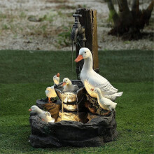 (Duck) Solar Fountain With Resin Duck Family, Duck Water Fountain Statue, Garden Garden Decoration Water Fountain Outdoor Landscape Backyard Decoration (duck