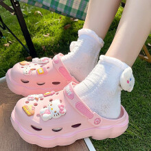 (Hello Kitty, 35-36) Sanrio Hellokitty Cinnamoroll Kuromi Slippers Kawaii Anime Home Slippers Soft Thick Bottom Nonslip Garden Breathable Beach Shoes