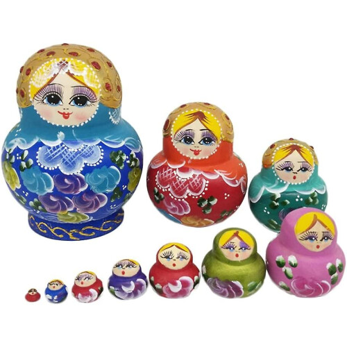 Russian Nesting Dolls, 10-piece Matryoshka Colourful Stacking Toy Doll