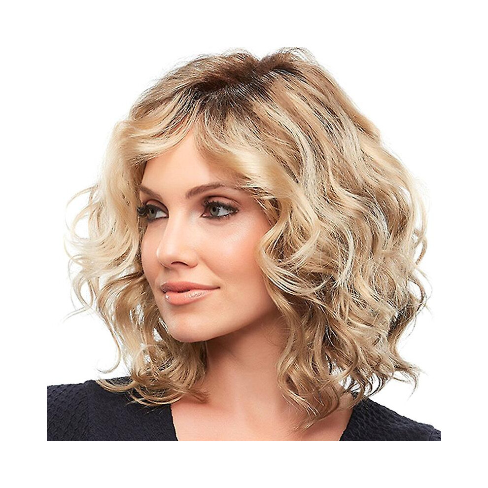 Unisex Women Blonde Synthetic Wig Middle Short Curly Wavy Hair Wigs